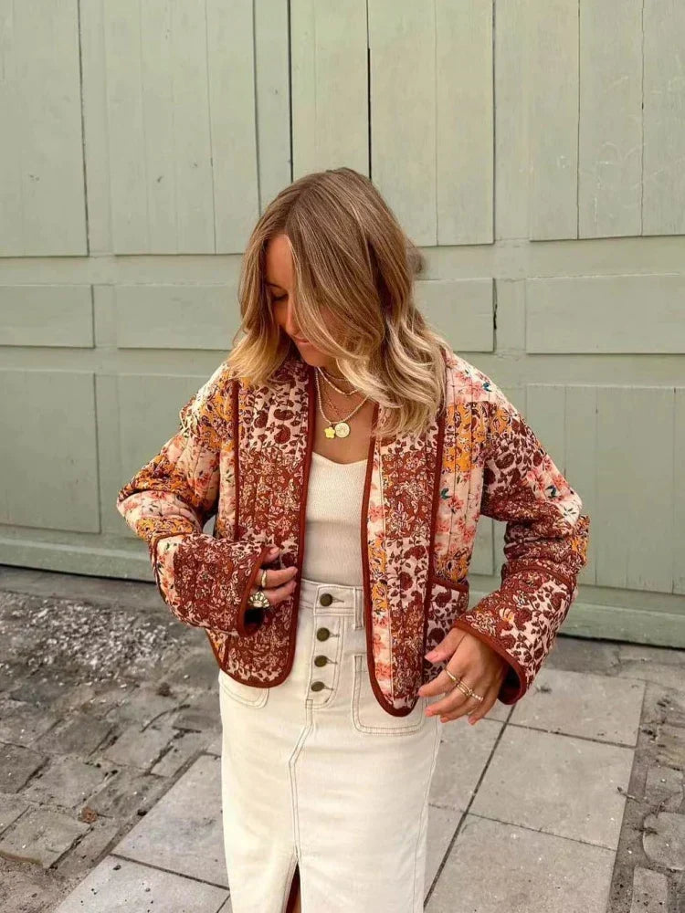 Chaqueta reversible de retazos para mujer