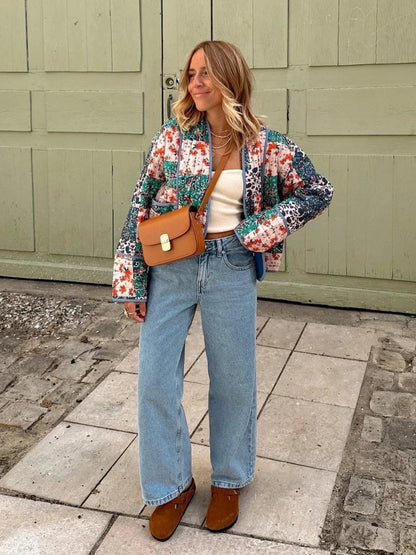 Chaqueta reversible de retazos para mujer