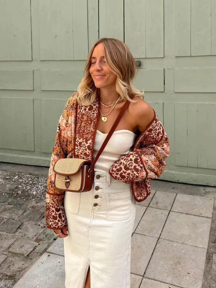 Chaqueta reversible de retazos para mujer