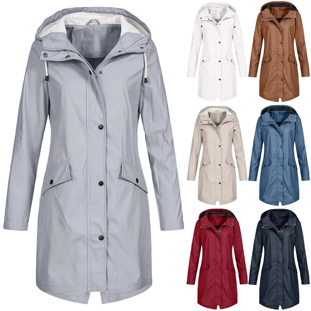 Chubasquero largo impermeable con capucha