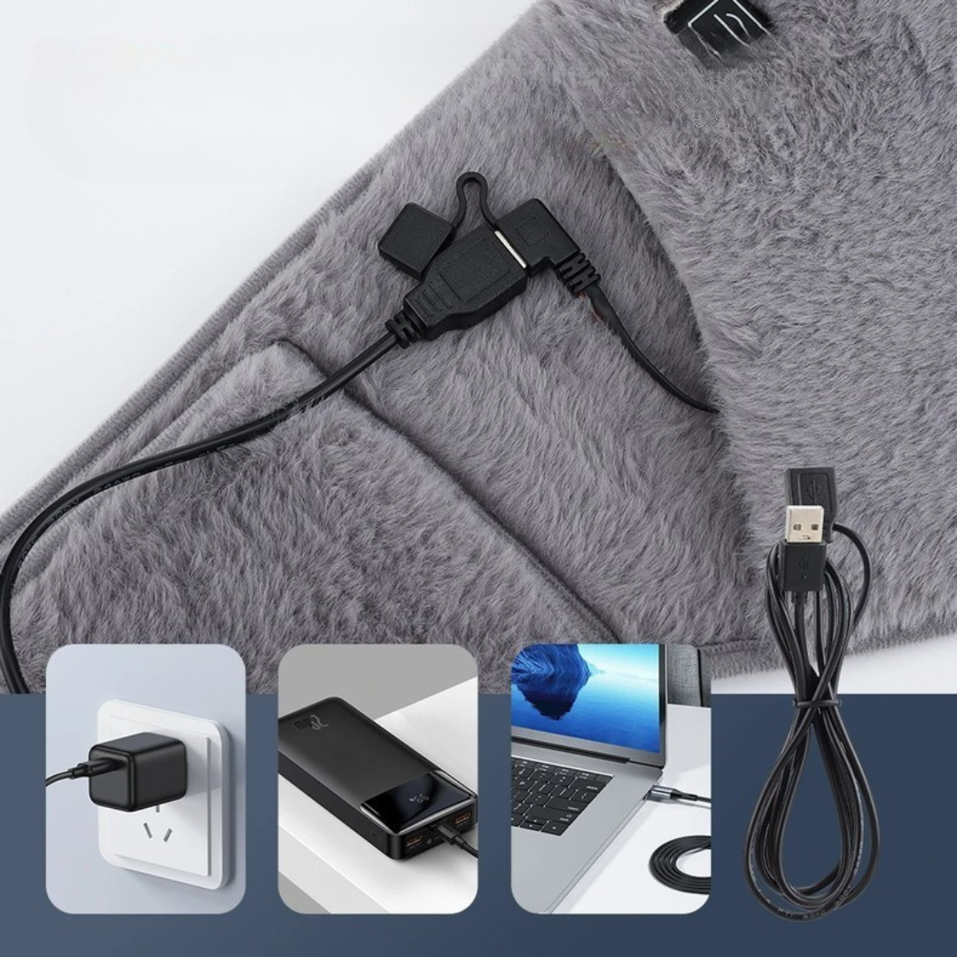 Cinturón Calefactor USB con Control de Temperatura – Terciopelo Suave para Calentar la Cintura y las Manos, 45-65°C, Portátil, 105 x 20 cm