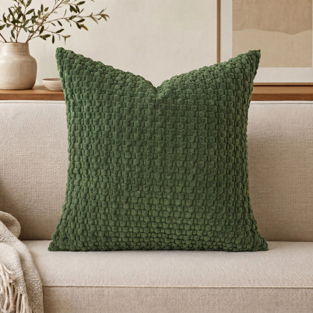 Cojín decorativo de chenilla texturizada con tejido de motas en relieve