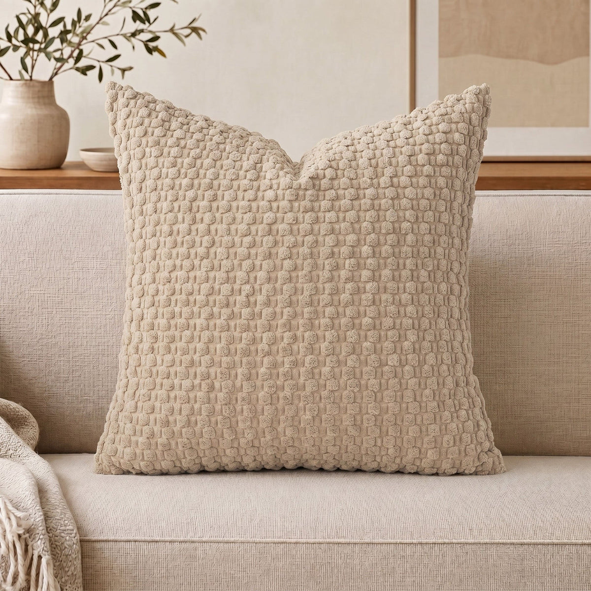Cojín decorativo de chenilla texturizada con tejido de motas en relieve