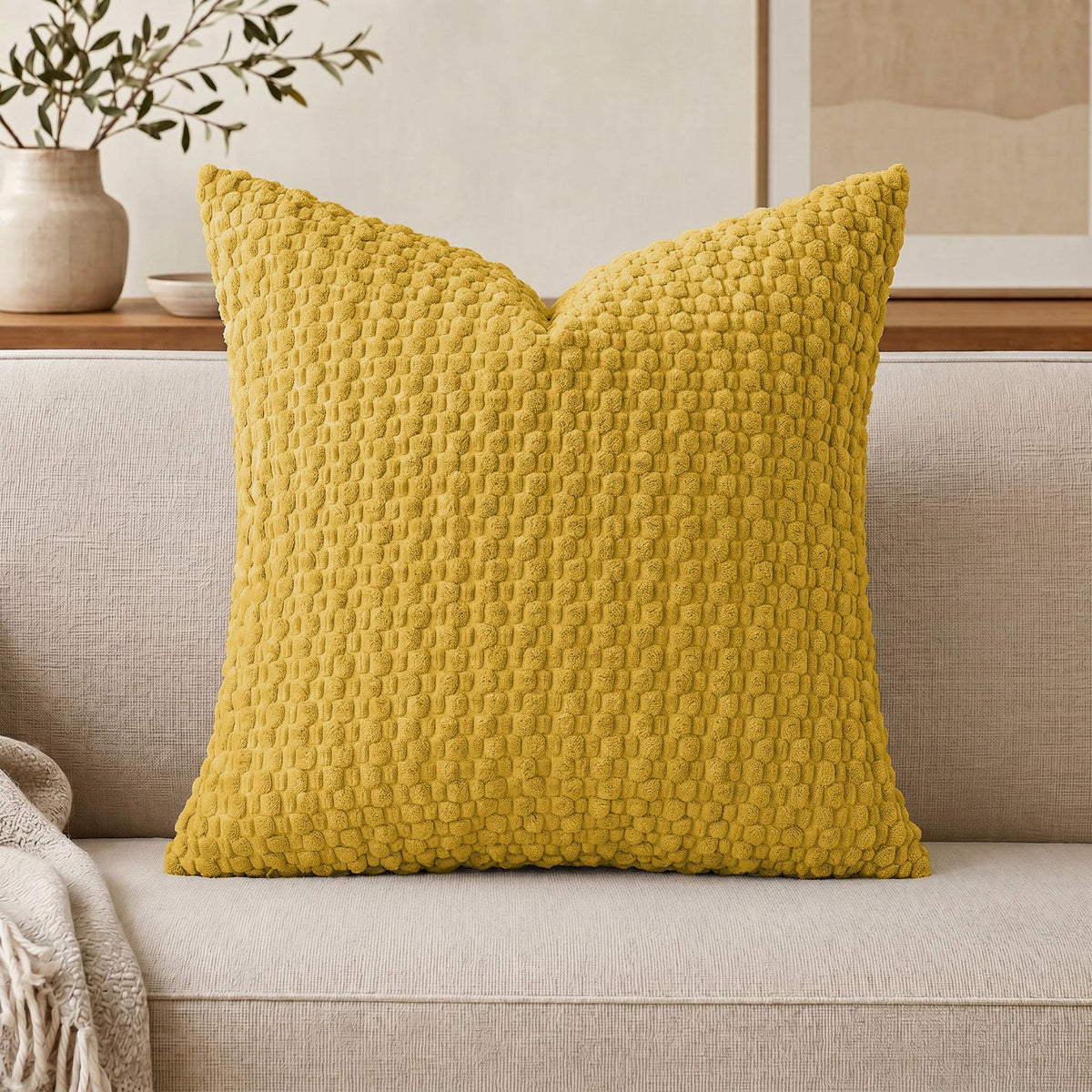 Cojín decorativo de chenilla texturizada con tejido de motas en relieve