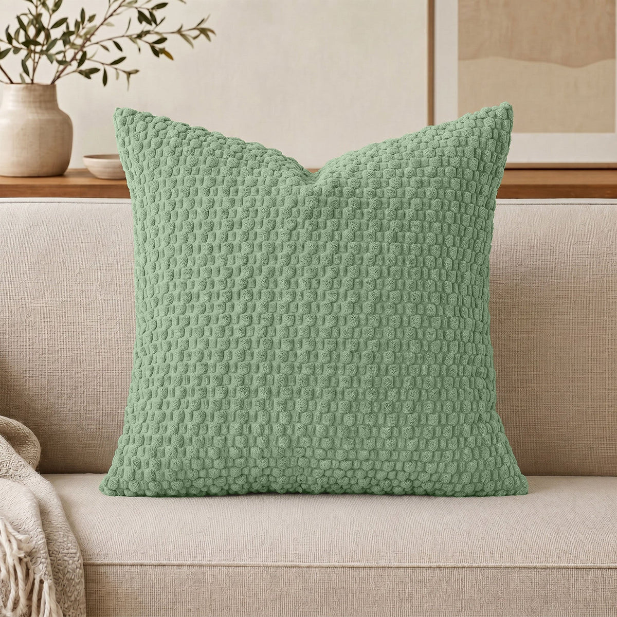 Cojín decorativo de chenilla texturizada con tejido de motas en relieve