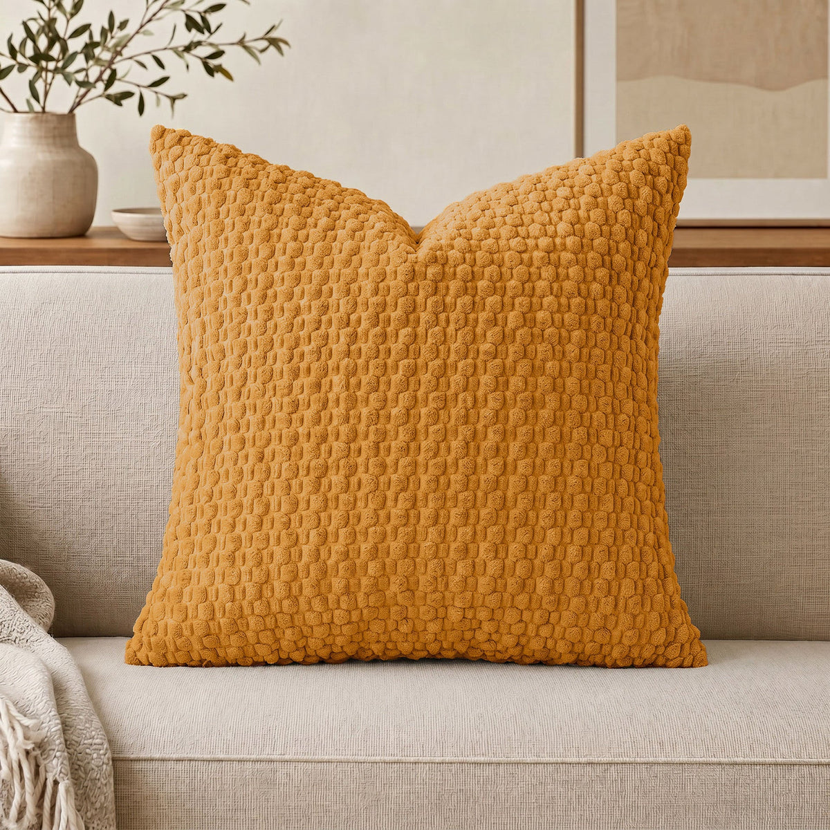 Cojín decorativo de chenilla texturizada con tejido de motas en relieve