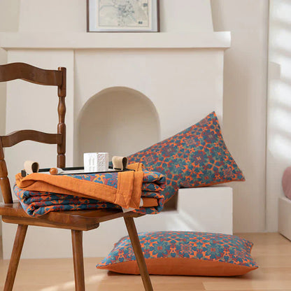 Colcha de Algodón de Seis Capas con Patrón Naranja y Azul - TerraLoom