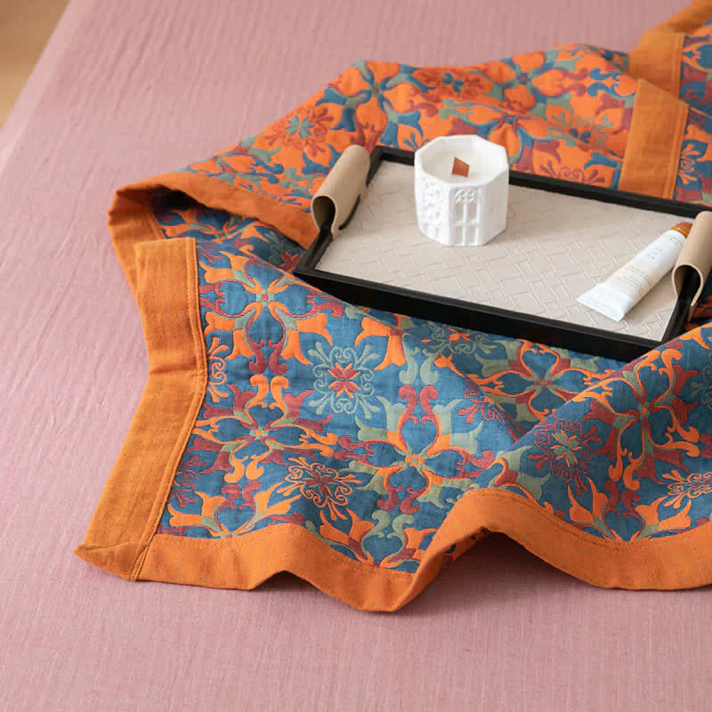 Colcha de Algodón de Seis Capas con Patrón Naranja y Azul - TerraLoom