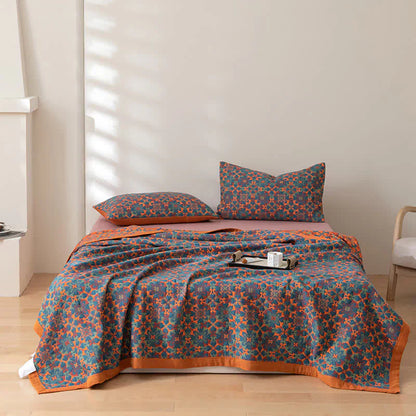 Colcha de Algodón de Seis Capas con Patrón Naranja y Azul - TerraLoom