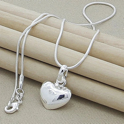 Collar de Cadena de Serpiente de Plata de Ley 925 con Colgante de Corazón Pequeño Macizo de 16-30 Pulgadas para Mujer, Joyería de Moda para Boda