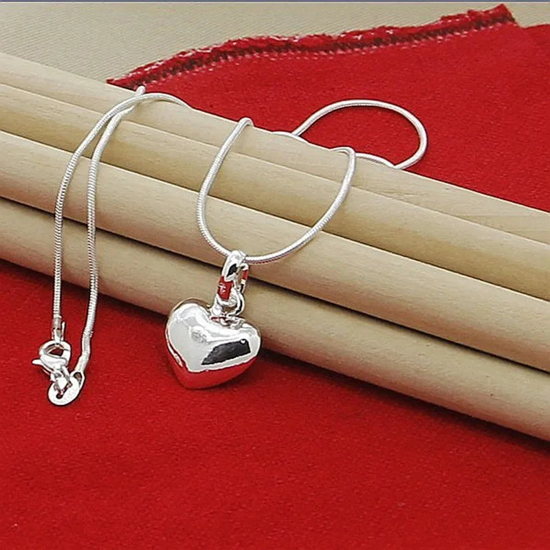 Collar de Cadena de Serpiente de Plata de Ley 925 con Colgante de Corazón Pequeño Macizo de 16-30 Pulgadas para Mujer, Joyería de Moda para Boda