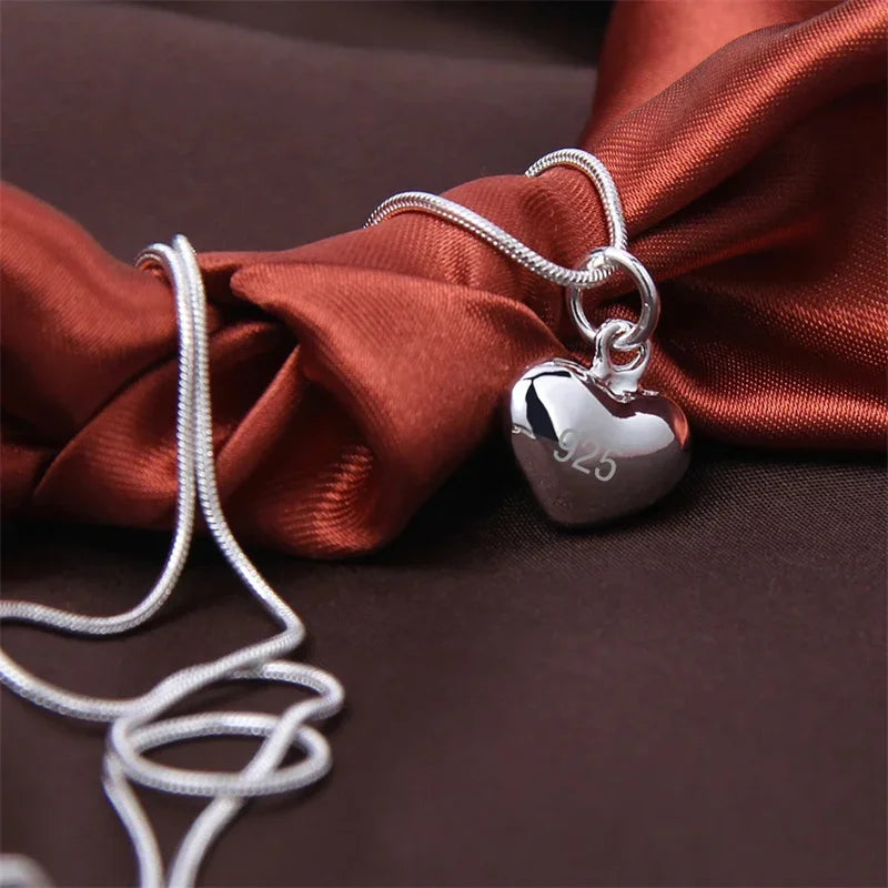 Collar de Cadena de Serpiente de Plata de Ley 925 con Colgante de Corazón Pequeño Macizo de 16-30 Pulgadas para Mujer, Joyería de Moda para Boda
