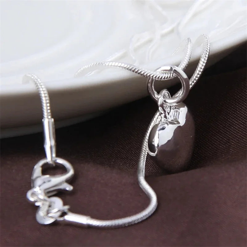 Collar de Cadena de Serpiente de Plata de Ley 925 con Colgante de Corazón Pequeño Macizo de 16-30 Pulgadas para Mujer, Joyería de Moda para Boda