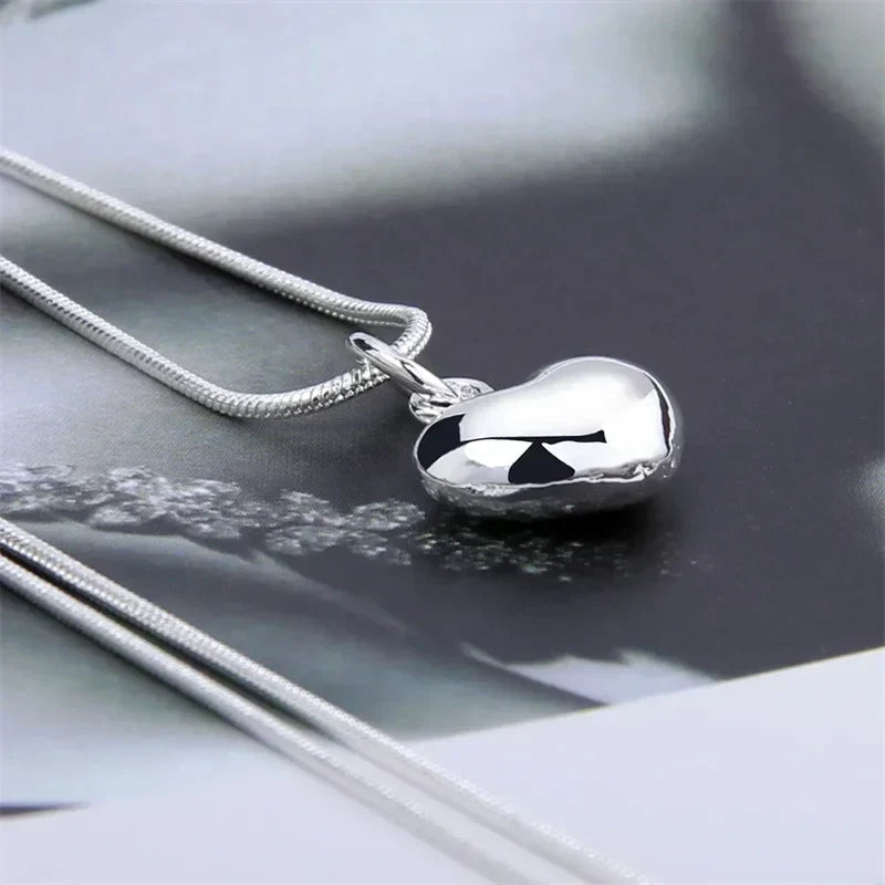 Collar de Cadena de Serpiente de Plata de Ley 925 con Colgante de Corazón Pequeño Macizo de 16-30 Pulgadas para Mujer, Joyería de Moda para Boda
