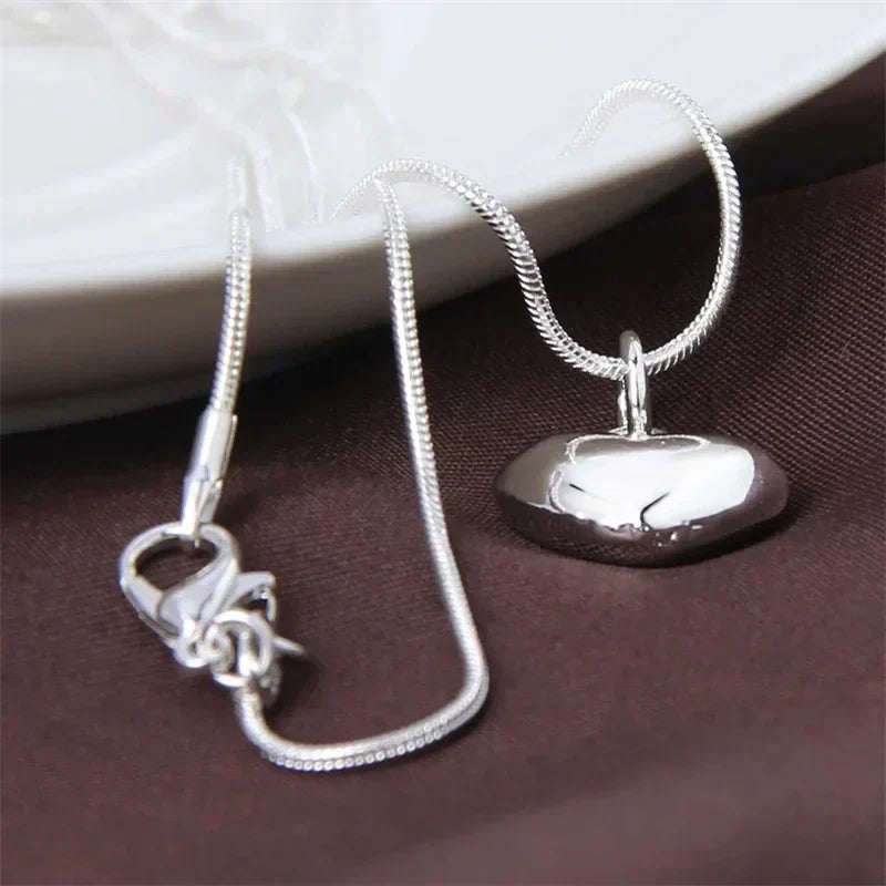 Collar de Cadena de Serpiente de Plata de Ley 925 con Colgante de Corazón Pequeño Macizo de 16-30 Pulgadas para Mujer, Joyería de Moda para Boda