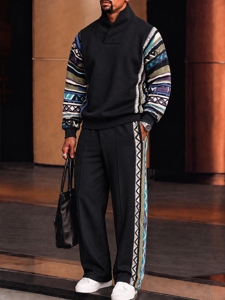Conjunto athleisure con cuello alto y ribete de estampado tribal