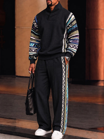 Conjunto athleisure con cuello alto y ribete de estampado tribal