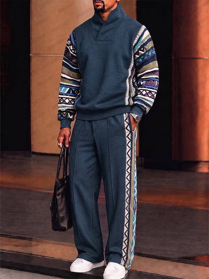 Conjunto athleisure con cuello alto y ribete de estampado tribal