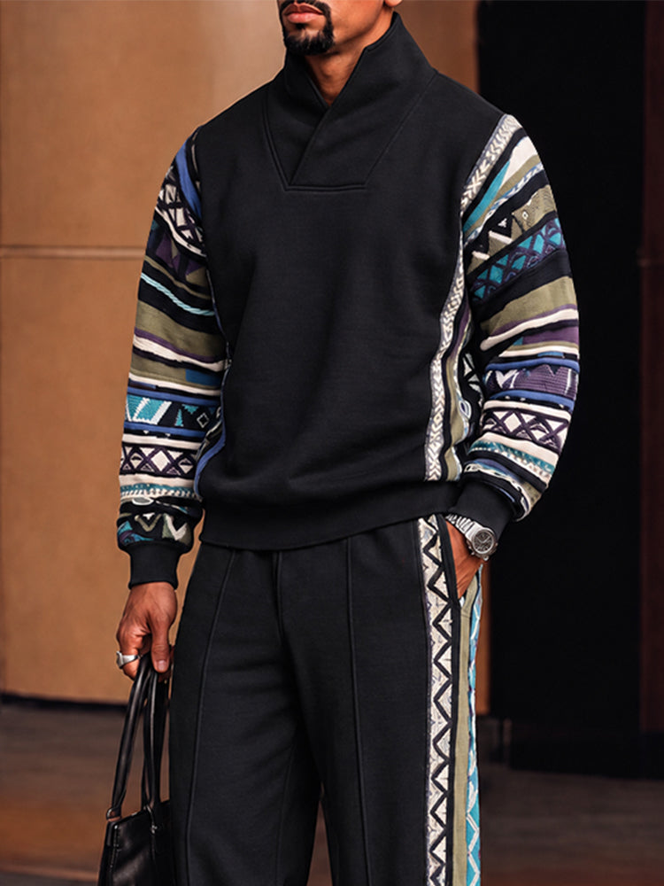 Conjunto athleisure con cuello alto y ribete de estampado tribal