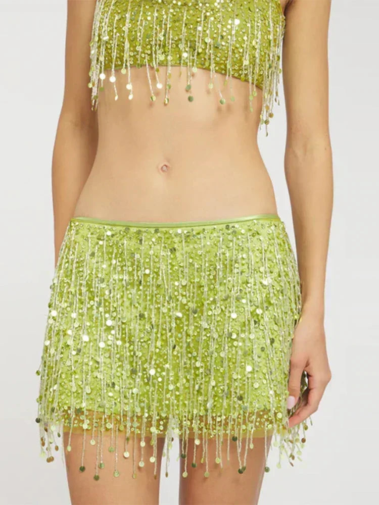 Conjunto de bikini con flecos de lentejuelas