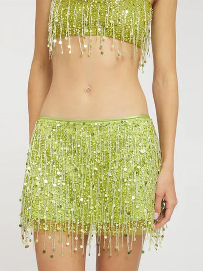 Conjunto de bikini con flecos de lentejuelas