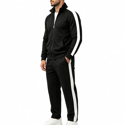 Conjunto de chándal deportivo para hombre con franjas a contraste, chaqueta con cremallera y pantalón de jogger