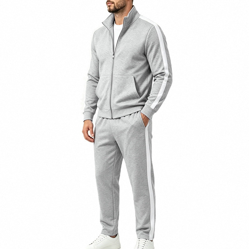 Conjunto de chándal deportivo para hombre con franjas a contraste, chaqueta con cremallera y pantalón de jogger
