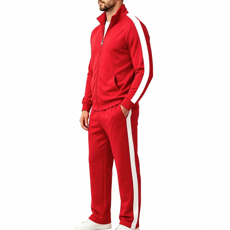 Conjunto de chándal deportivo para hombre con franjas a contraste, chaqueta con cremallera y pantalón de jogger