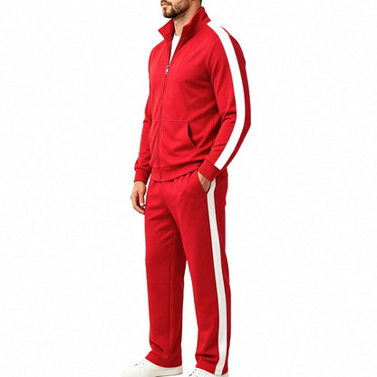 Conjunto de chándal deportivo para hombre con franjas a contraste, chaqueta con cremallera y pantalón de jogger