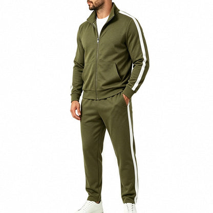 Conjunto de chándal deportivo para hombre con franjas a contraste, chaqueta con cremallera y pantalón de jogger