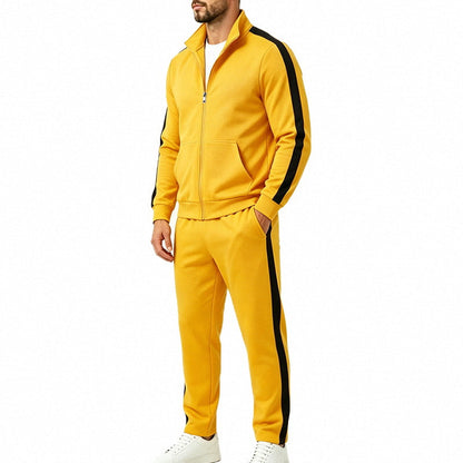 Conjunto de chándal deportivo para hombre con franjas a contraste, chaqueta con cremallera y pantalón de jogger