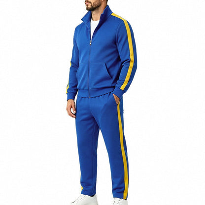 Conjunto de chándal deportivo para hombre con franjas a contraste, chaqueta con cremallera y pantalón de jogger