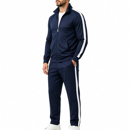 Conjunto de chándal deportivo para hombre con franjas a contraste, chaqueta con cremallera y pantalón de jogger
