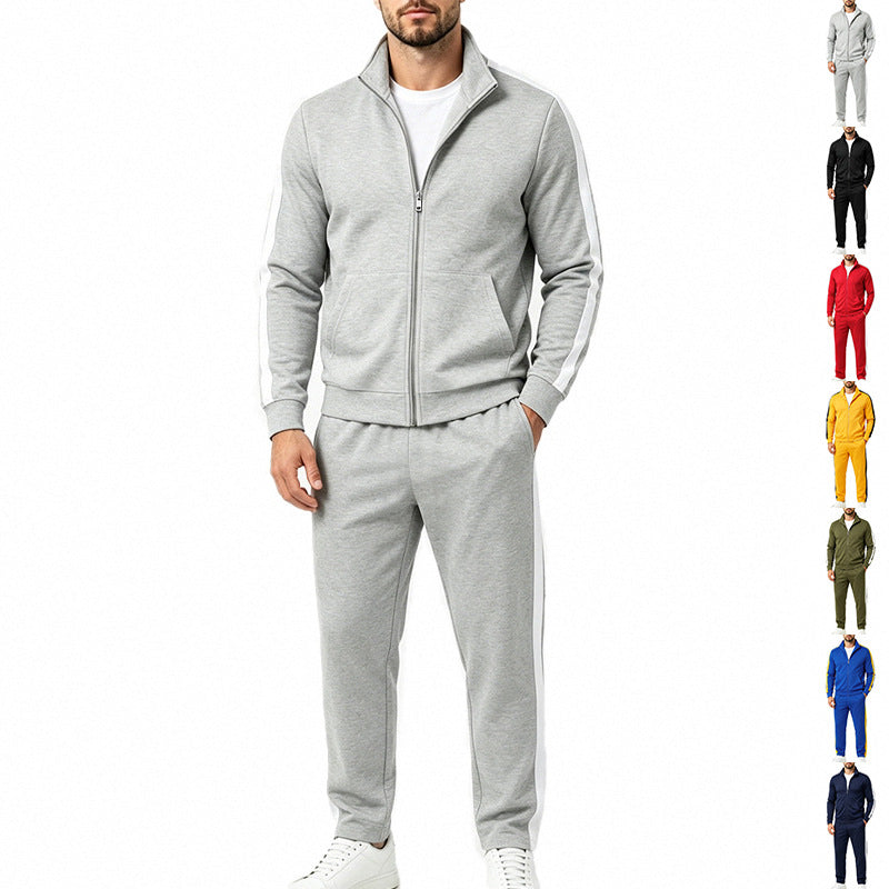 Conjunto de chándal deportivo para hombre con franjas a contraste, chaqueta con cremallera y pantalón de jogger