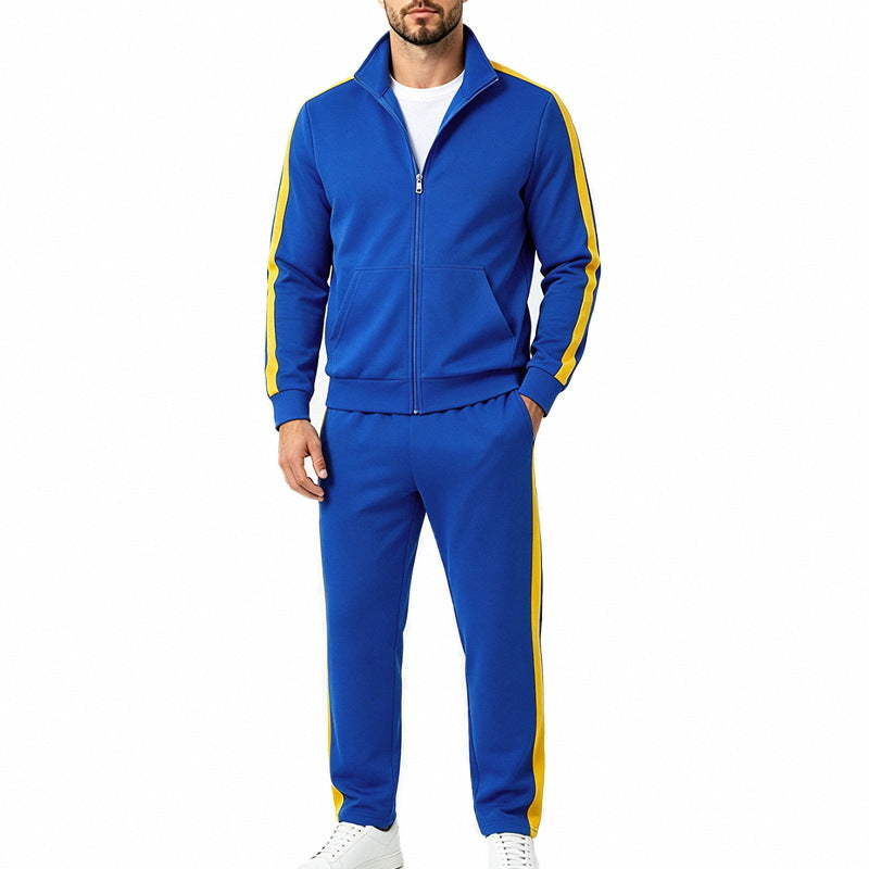 Conjunto de chándal deportivo para hombre con franjas a contraste, chaqueta con cremallera y pantalón de jogger