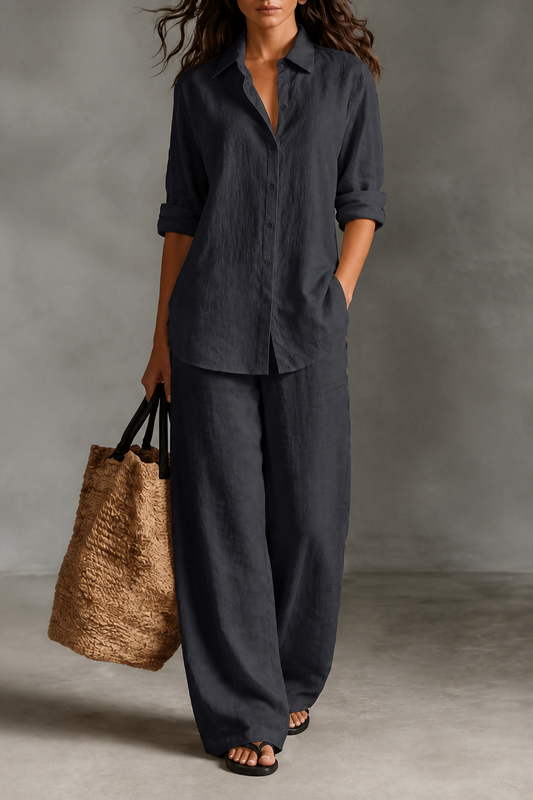 Conjunto de dos piezas de camisa y pantalón de pernera ancha