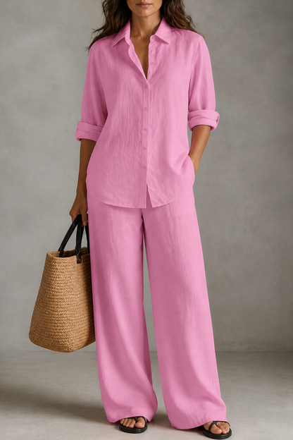 Conjunto de dos piezas de camisa y pantalón de pernera ancha