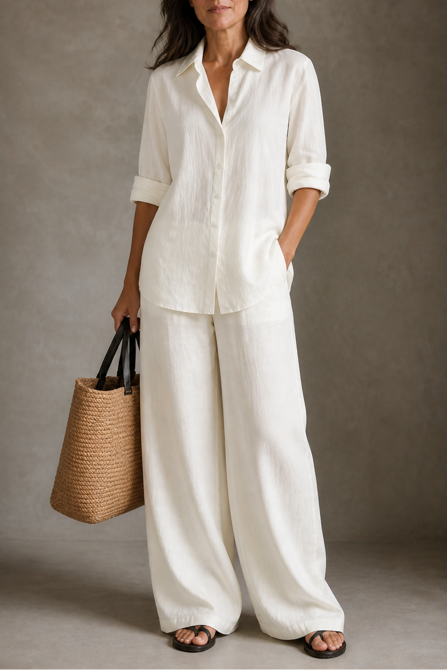Conjunto de dos piezas de camisa y pantalón de pernera ancha