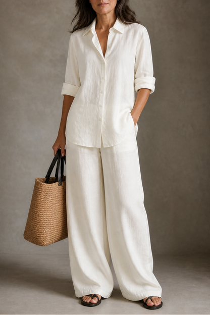 Conjunto de dos piezas de camisa y pantalón de pernera ancha