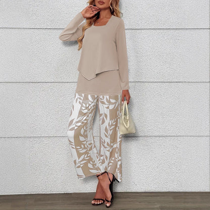 Conjunto de dos piezas para mujer con top cruzado de manga larga y pantalón ancho palazzo