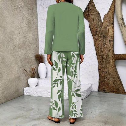 Conjunto de dos piezas para mujer con top cruzado de manga larga y pantalón ancho palazzo