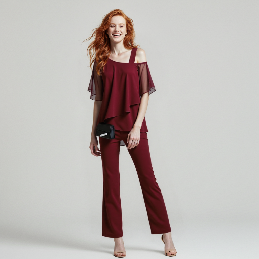 Conjunto de Dos Piezas para Mujeres VierraSol | Mono Elegante con Blusa de Hombro Frío