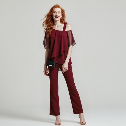 Conjunto de Dos Piezas para Mujeres VierraSol | Mono Elegante con Blusa de Hombro Frío