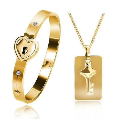 Conjunto de Pulsera + Collar "TÚ ERES LA LLAVE DE MI CORAZÓN"