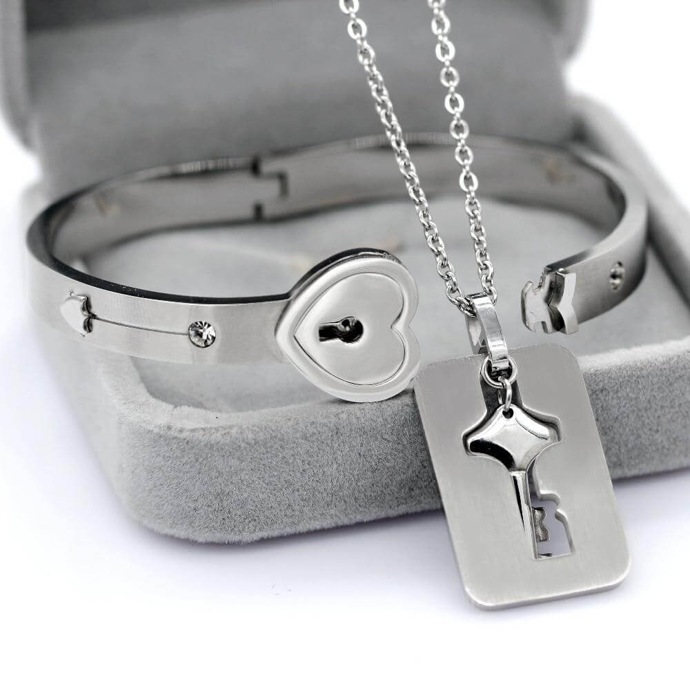 Conjunto de Pulsera + Collar "TÚ ERES LA LLAVE DE MI CORAZÓN"