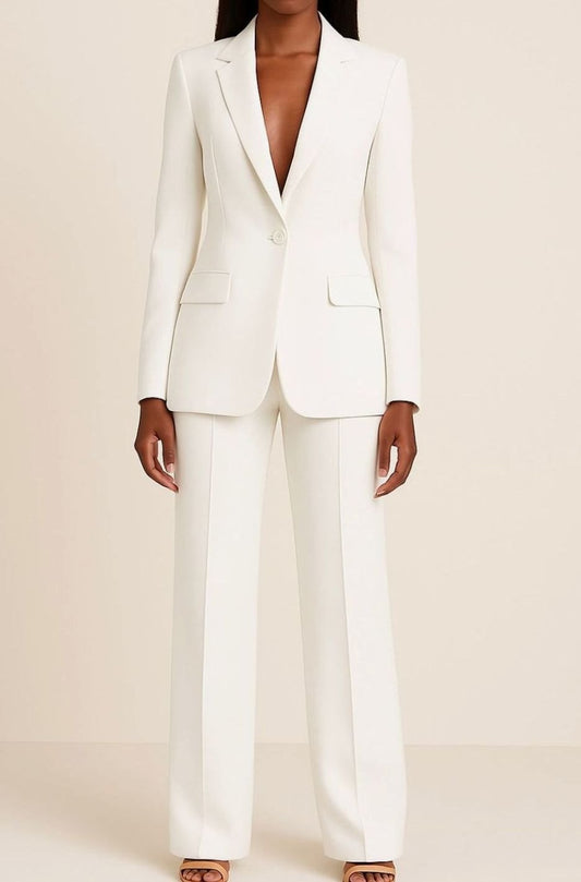 Conjunto de traje de chaqueta de un solo botón y pantalón entallado para mujer