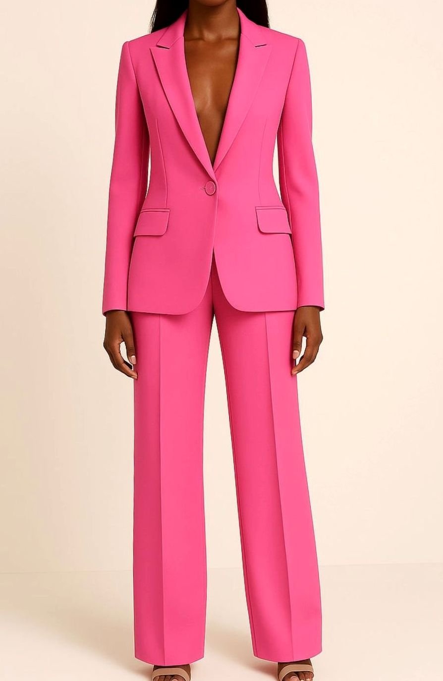 Conjunto de traje de chaqueta de un solo botón y pantalón entallado para mujer