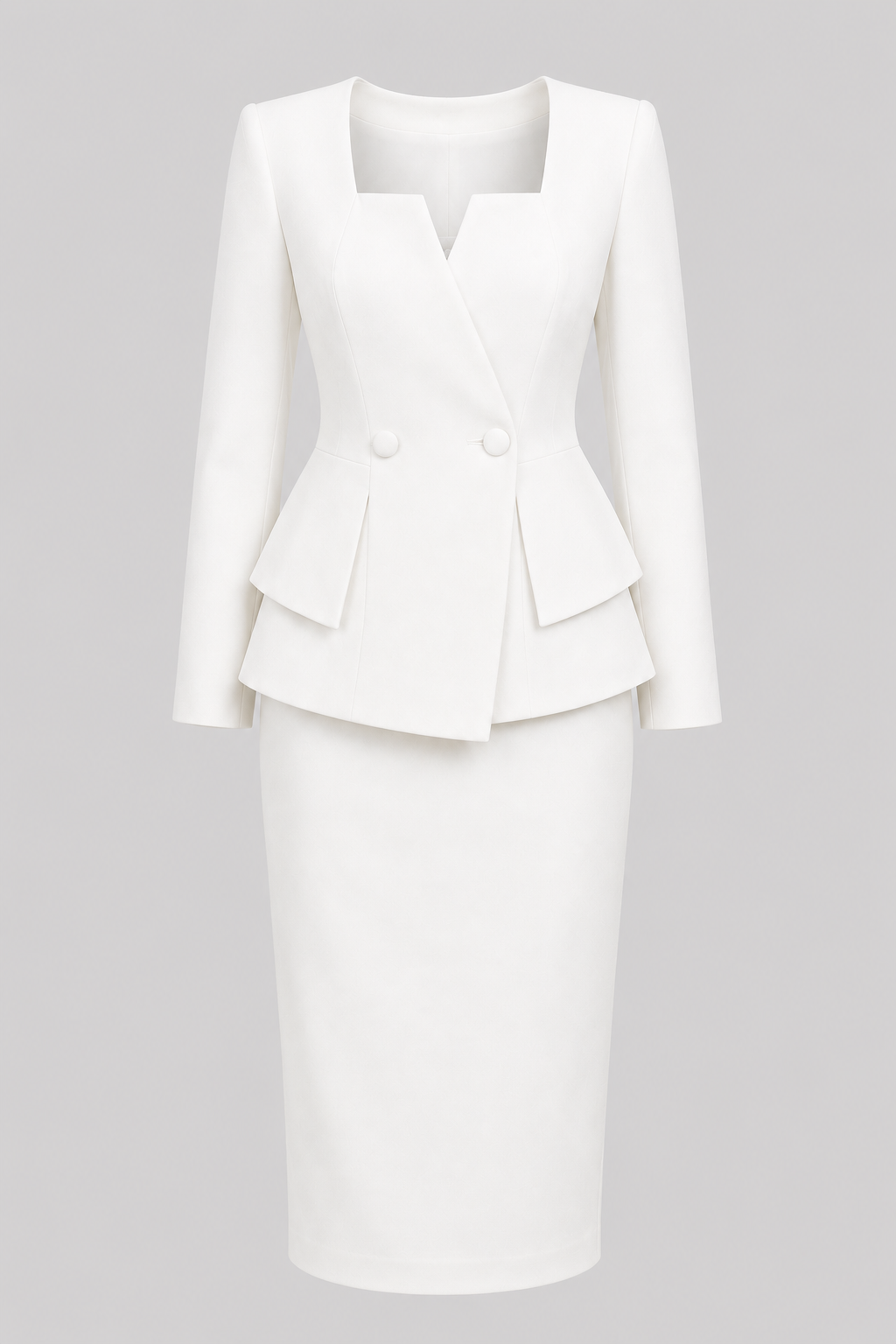Conjunto elegante de dos piezas de chaqueta y falda con escote cuadrado para mujer