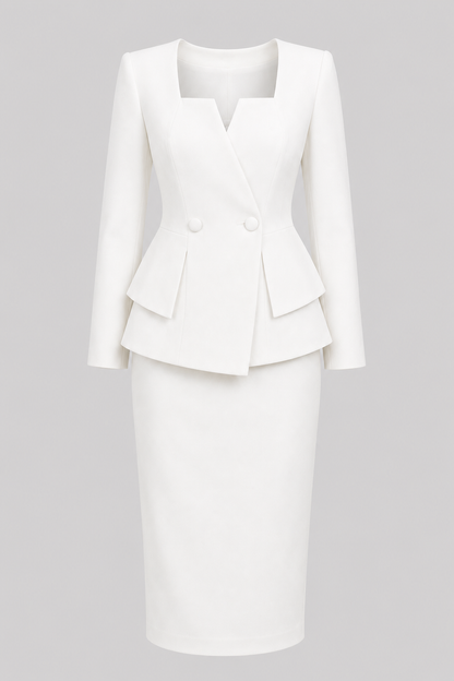 Conjunto elegante de dos piezas de chaqueta y falda con escote cuadrado para mujer