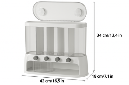 Contenedor de Almacenamiento de Granos de Cocina de Múltiples Compartimentos | Organizador de Despensa Hermético con Tapa Abatible